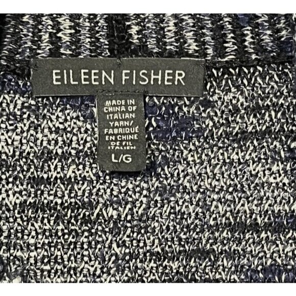 Eileen Fisher Navy Ivory Marled Linen blend Knit Open Duster Cardigan - Picture 9 of 9